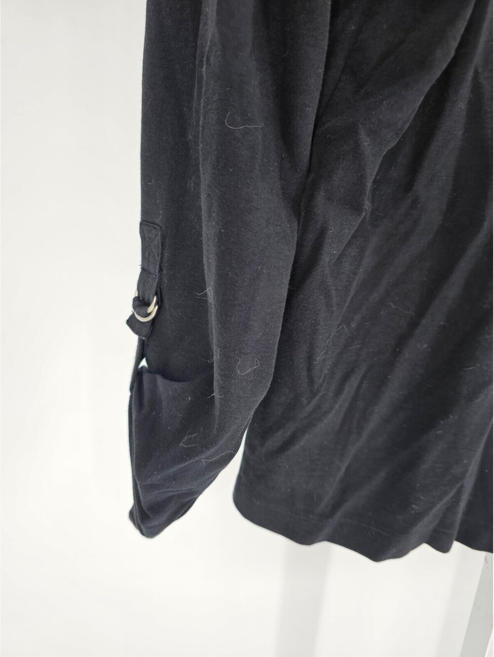 Vintage Chicos Womens Sz 1 (US M) Long Tab Sleeve T Shirt Black Crew Neck Basic - Picture 2 of 4